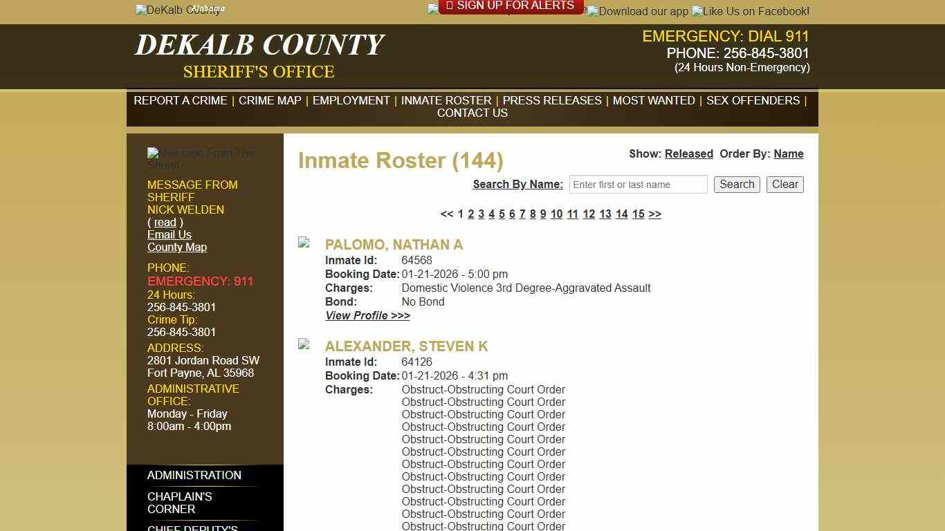 Inmate Roster - Current Inmates Booking Date Descending - DeKalb County Sheriff's Office - Fort Payne, Alabama