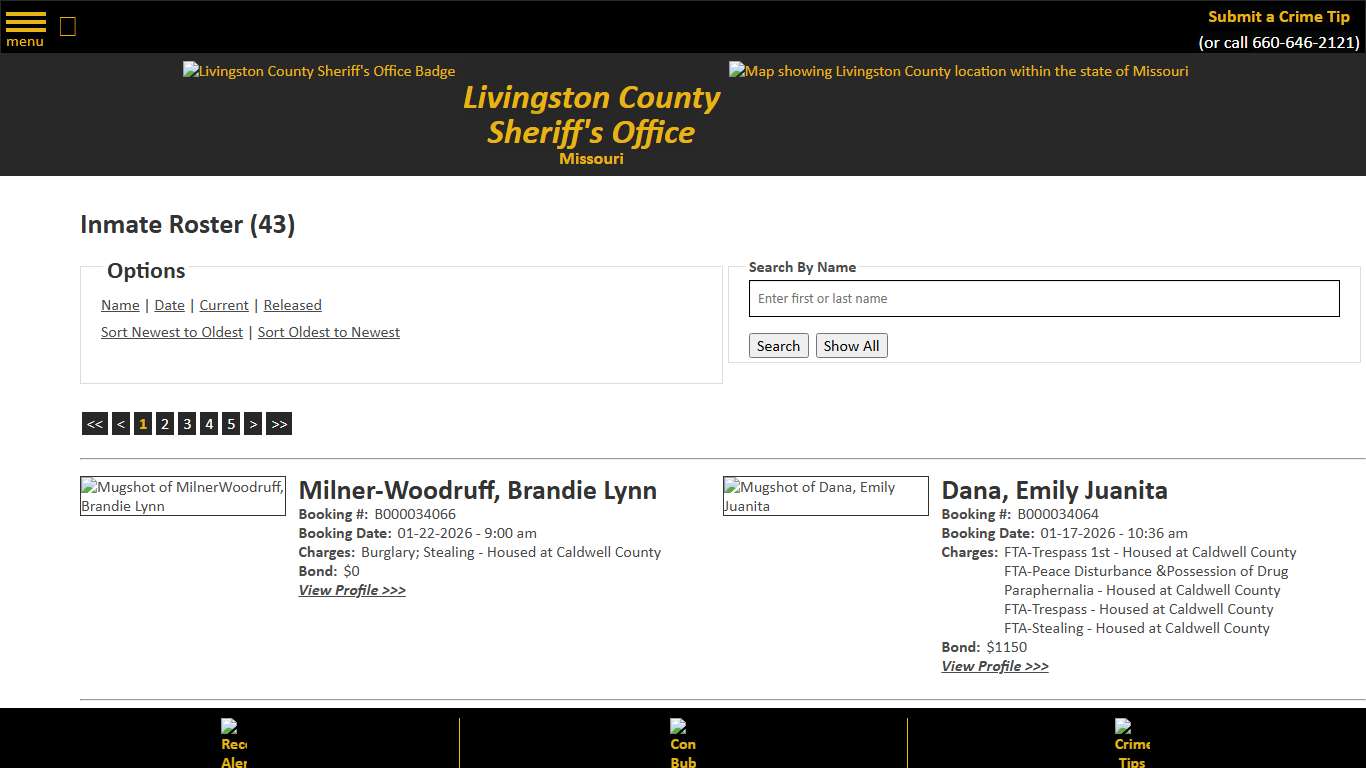 Inmate Roster - Current Inmates Booking Date Descending - Livingston County Missouri Sheriff