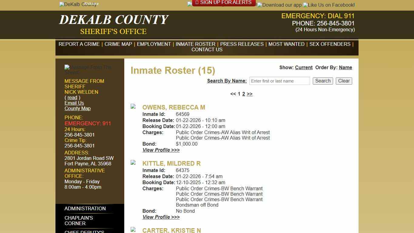 Inmate Roster - Released Inmates Booking Date Descending - DeKalb County Sheriff's Office - Fort Payne, Alabama